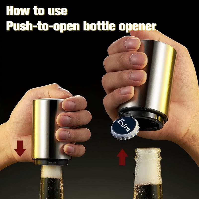 HMTIY Magnetic Beer Bottle Opener with Automatic Cap Catcher, Ultra Premium Stainless Steel Soda & Beer Bottle Opener, Push & Pull Convenient Design Bar Accessory - Image 4